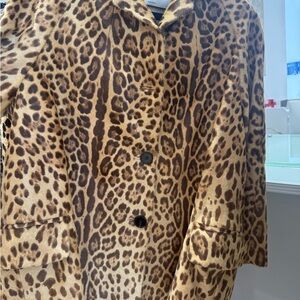 Valentino Leopard-Print Pea Coat in Tan and Brown